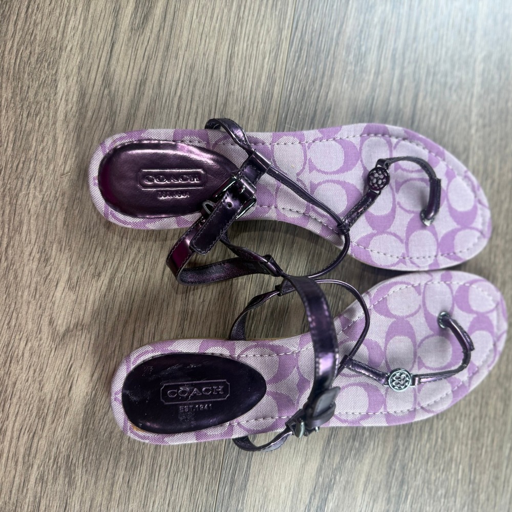 Coach Shirley Purple Signature Jacquard Thong Sandals Metallic Straps Womens 8B - Picture 3 of 13
